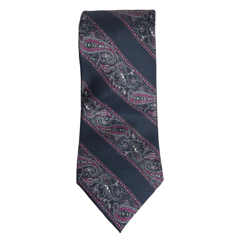 Christian Dior Silk Necktie Navy Purple Paisley Print 58 x 3 Officecore Designer